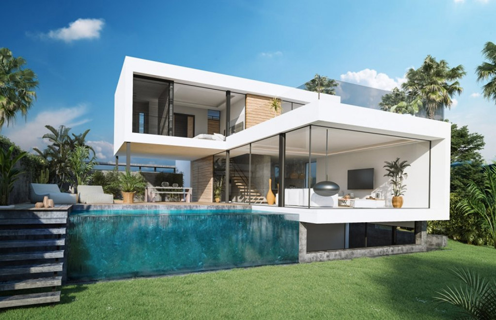 Exclusive frontline-golf villas with 4 bedrooms and basement in El Campanario, Estepona