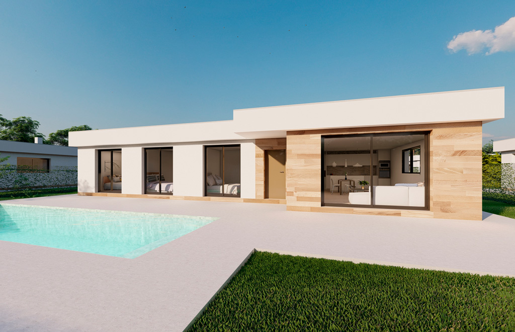 Modernos chalets de una sola planta con 3 dormitorios, piscina privada y gran parcela en Calasparra, Murcia