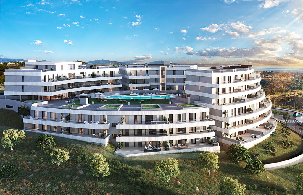 Apartments with spacious terraces and panorama views in Estepona