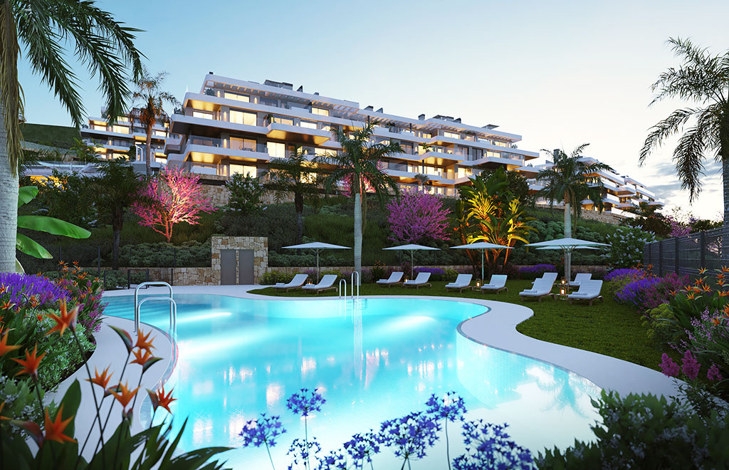 Apartamentos de 3 dormitorios con vistas al mar cerca del campo de golf en Mijas Costa