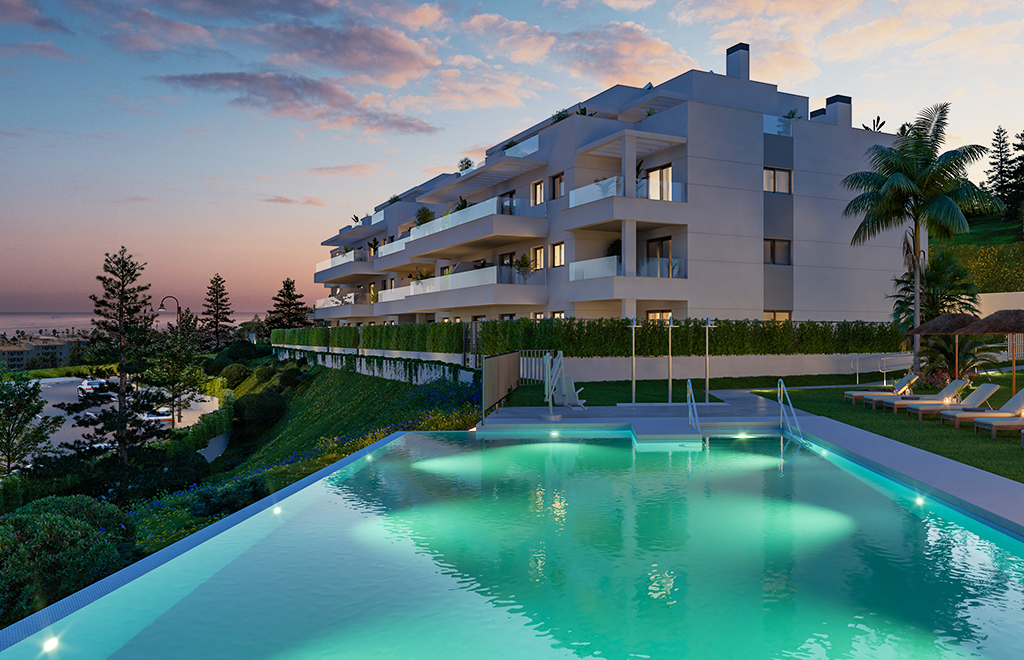 Apartamentos de 3 dormitorios  con jardín privado en Mijas Costa