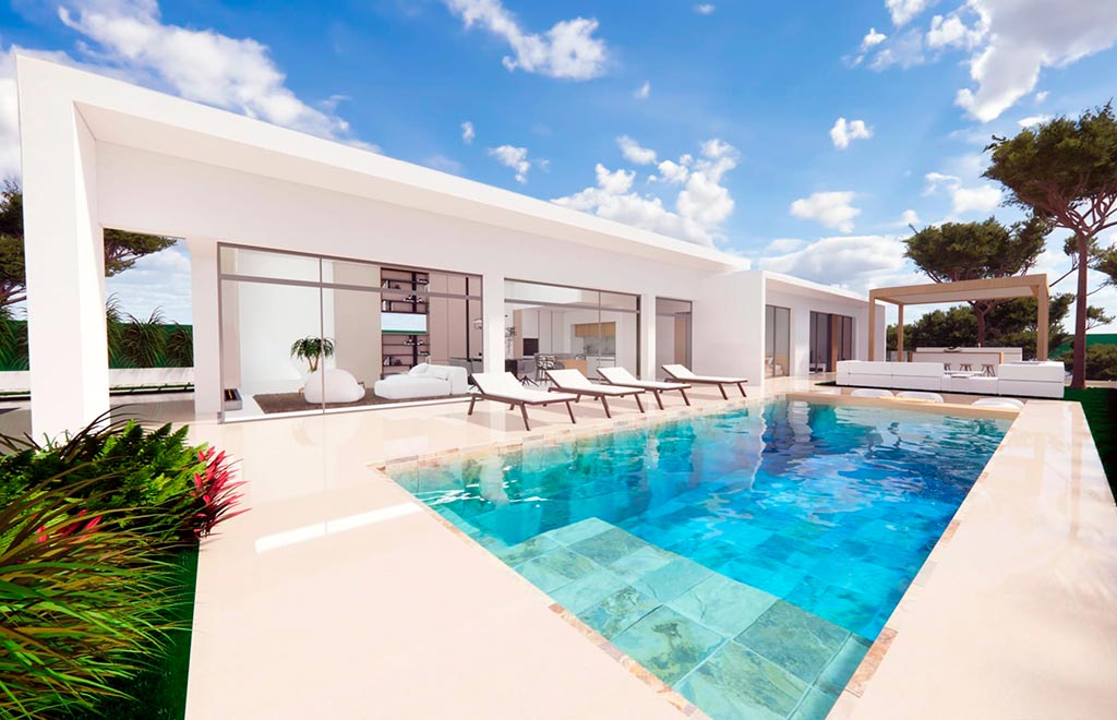 Exclusive villas on one level with private pool and sea views in Pinar de Campoverde