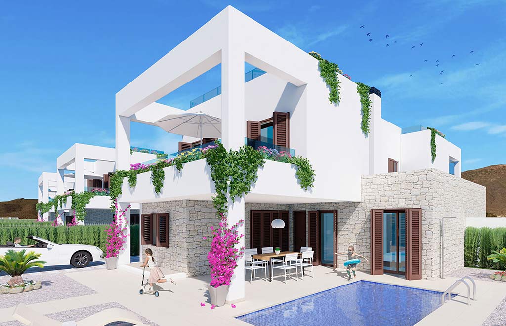 Semi-detached villa with 3 bedrooms, basement and solarium with sea views in Mar de Pulpí, Almería