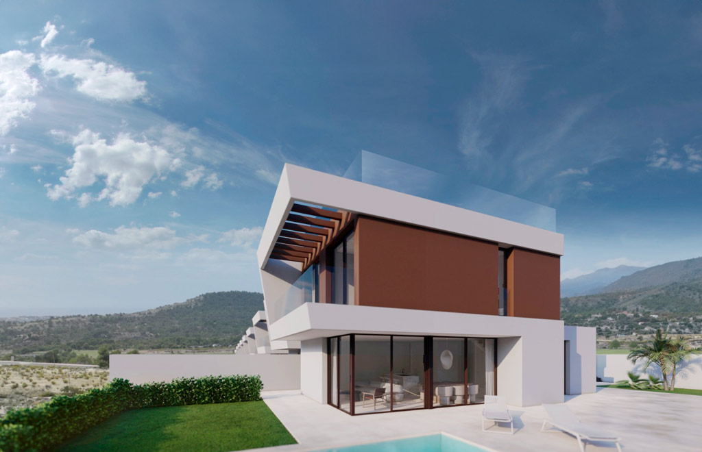 Chalet con sótano, piscina privada y vistas panorámicas al mar en Finestrat