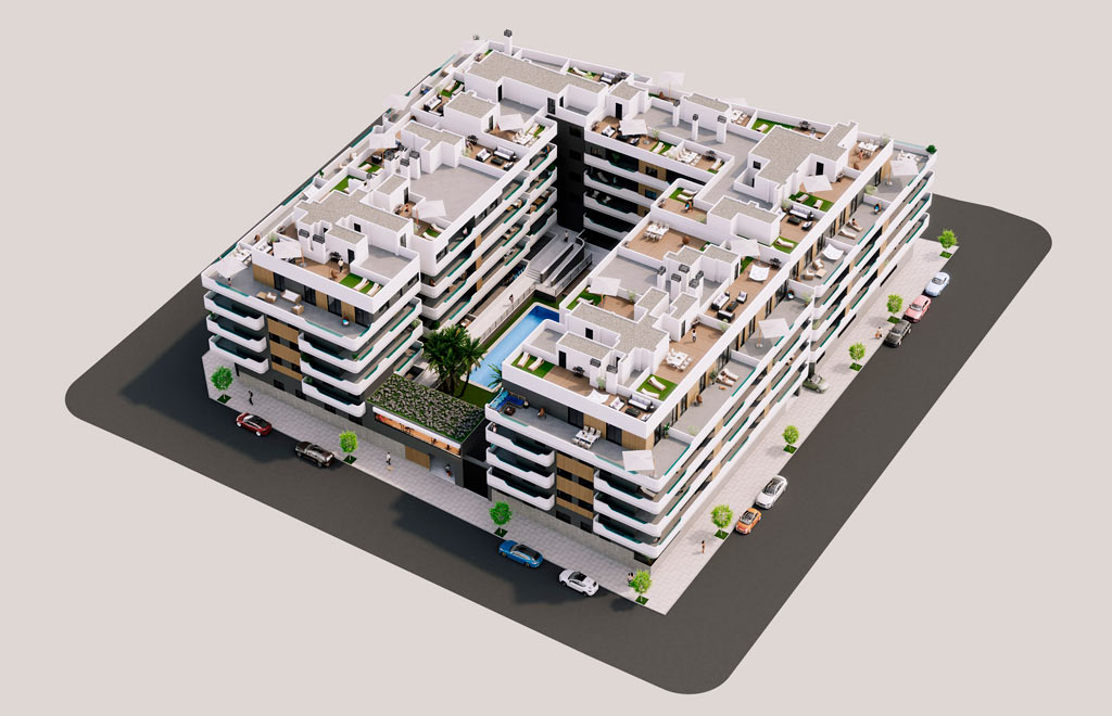 Penthouses with private solarium only 800m from the beach in Santa Pola