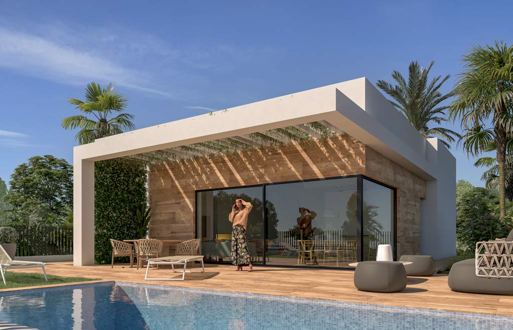 Villas de una planta con solárium y sótano en primera línea en La Serena Golf