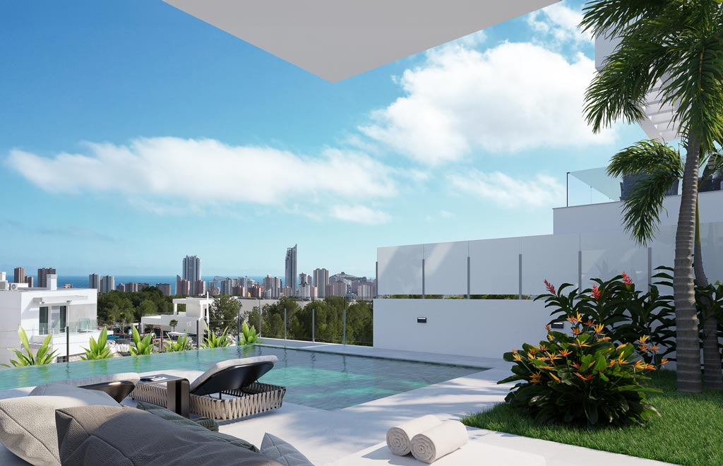 Exclusive villas with 3 bedrooms, basement and sea views in Sierra Cortina, Benidorm