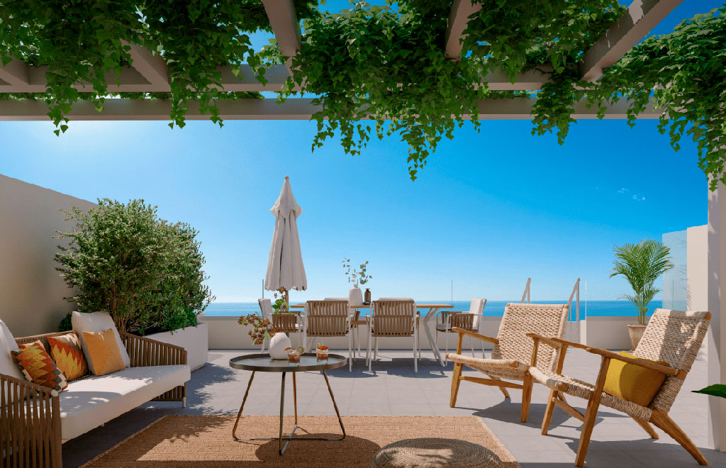 Apartments with 3 bedrooms, private solarium and sea views in Benalmádena