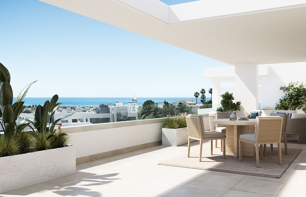 Modernos áticos con amplias terrazas y vistas al mar en Estepona