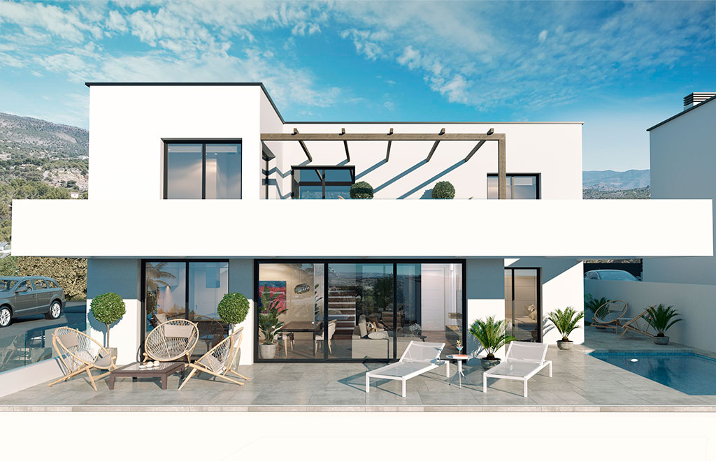 Moderno chalet con piscina privada y vistas al mar en Finestrat
