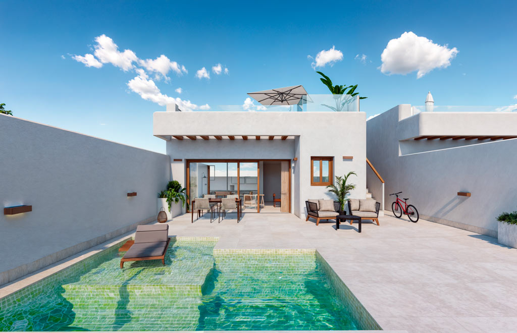 Chalet de 3 dormitorios con solárium y piscina privada en Torre Pacheco