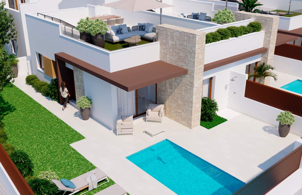 Villa on one level with 2 bedrooms and a private pool in Vistabella Golf