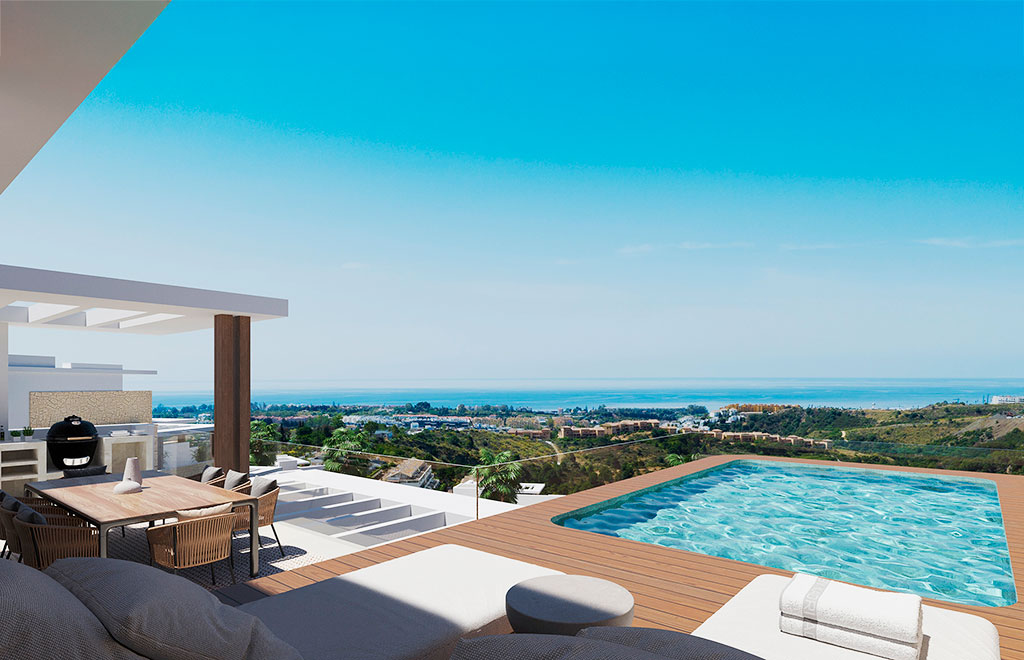 Exclusivos áticos dúplex de 4 dormitorios con piscina privada y fantásticas vistas al mar en Estepona