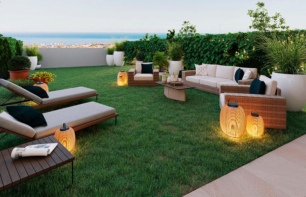 Apartments with private garden and panoramic sea views in Torrox
