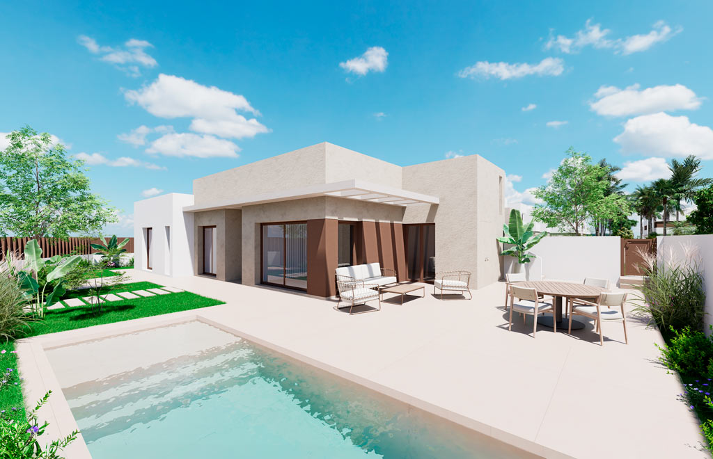 Modern villas on one level with 3 bedrooms and solarium in Los Alcázares
