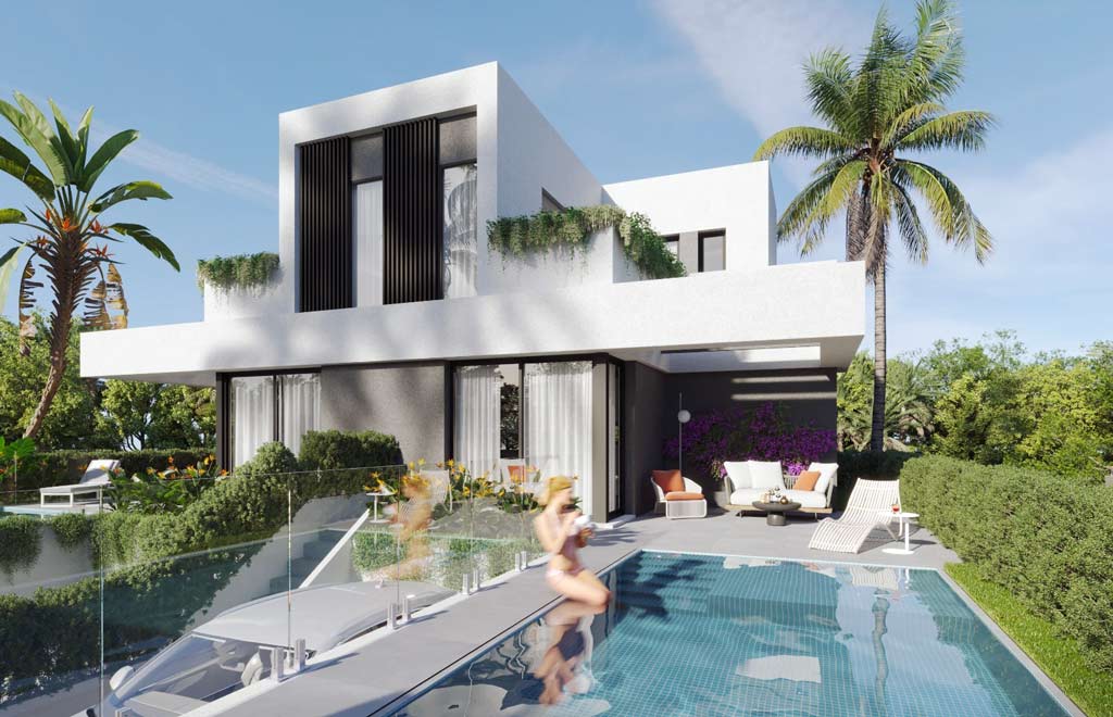Semi-detached villas with basement, private pool and sea views in Finestrat