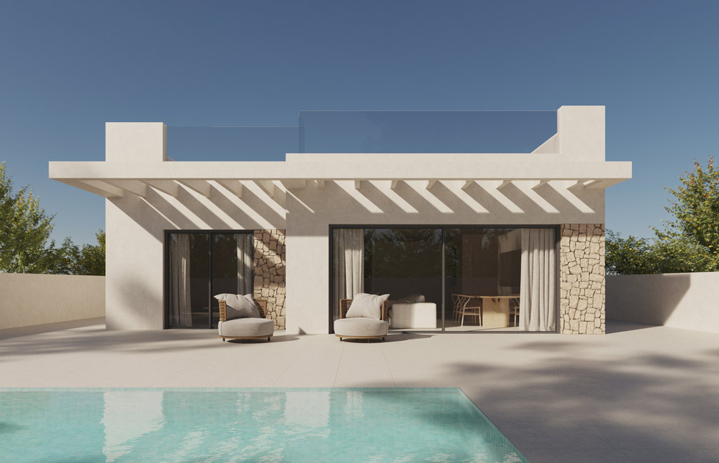 Luxury villas on one level with 3 bedrooms and panoramic views in Polop