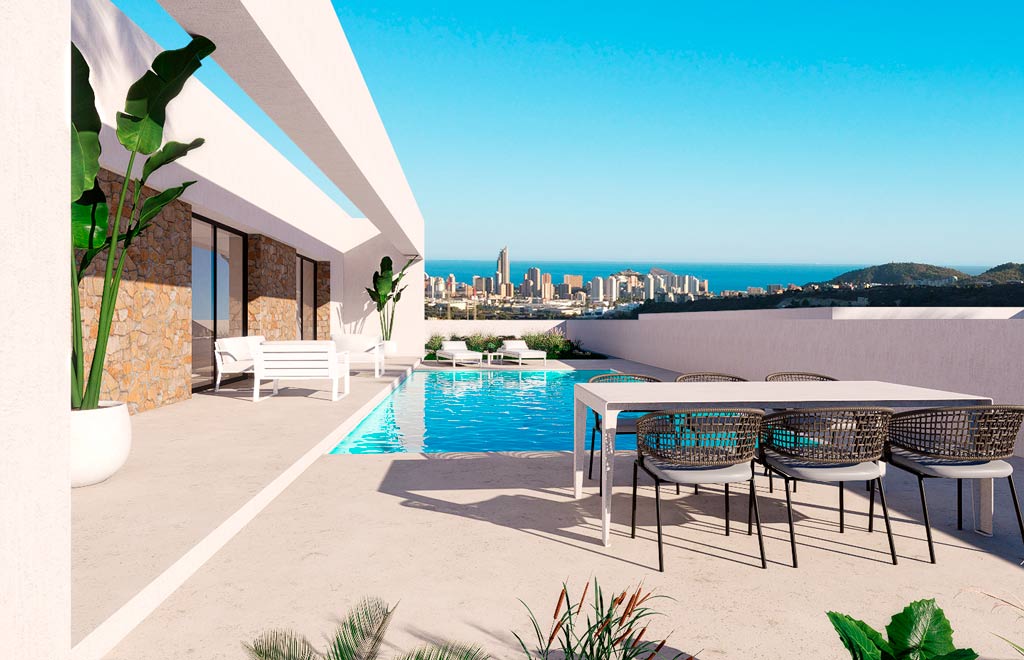 Villas en Balcón de Finestrat con vistas al mar, piscina y gran parcela