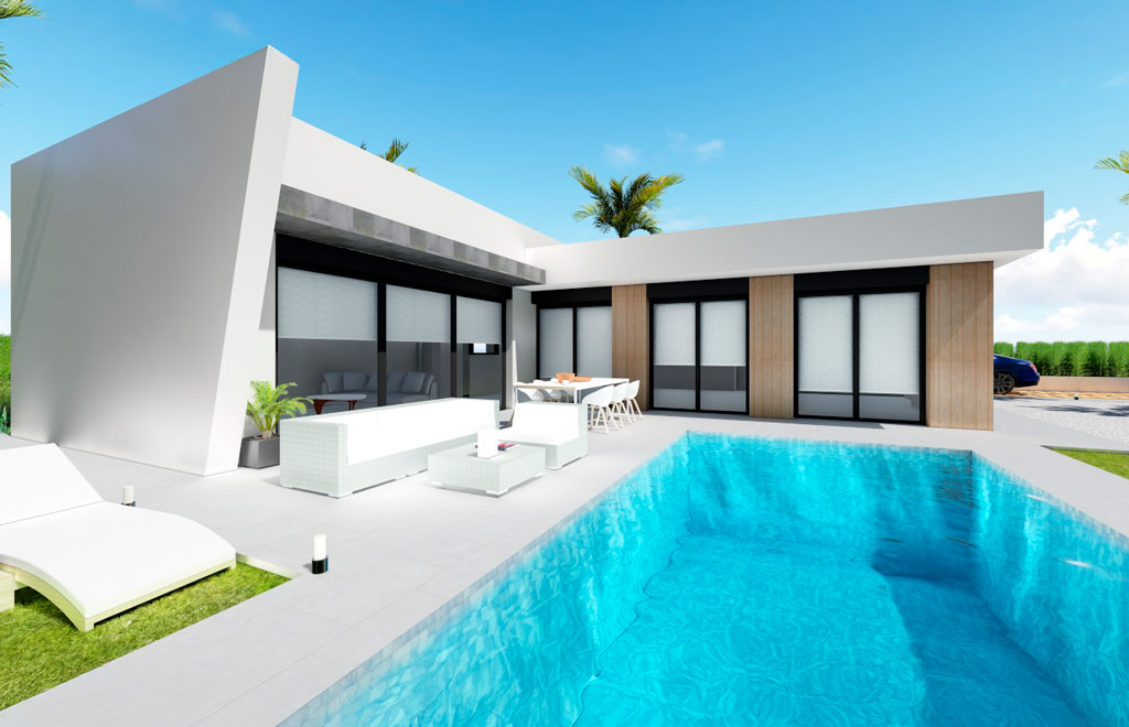 Chalet de diseño en una sola planta con 3 dormitorios y piscina privada en Calasparra, Murcia