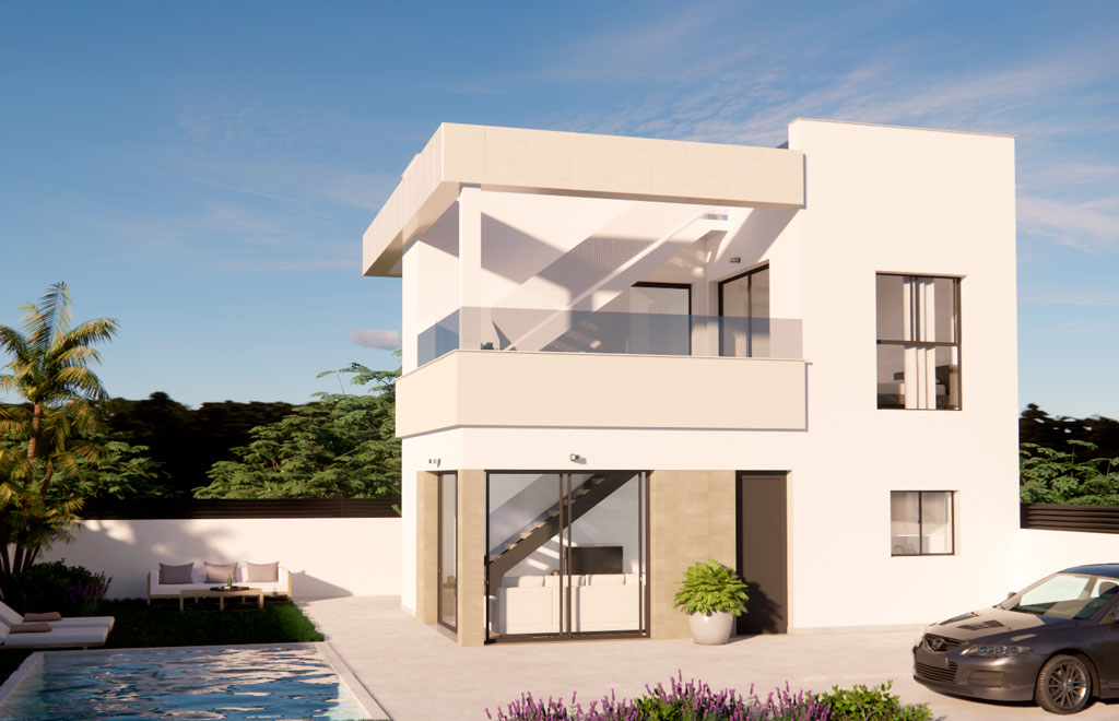 Villa con 3 dormitorios, solárium y piscina privada en Vistabella Golf