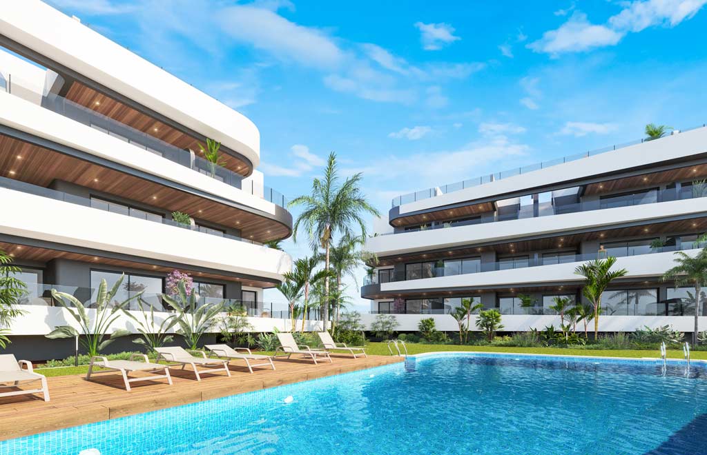 Ground-floor apartments with 3 bedrooms, large terraces and panoramic views in La Serena Golf