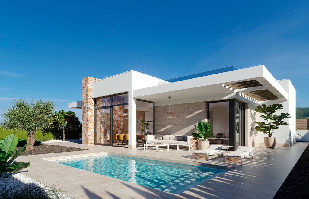 Modernas villas de una sola planta con 3 dormitorios, solárium y piscina privada en Hacienda del Álamo Golf
