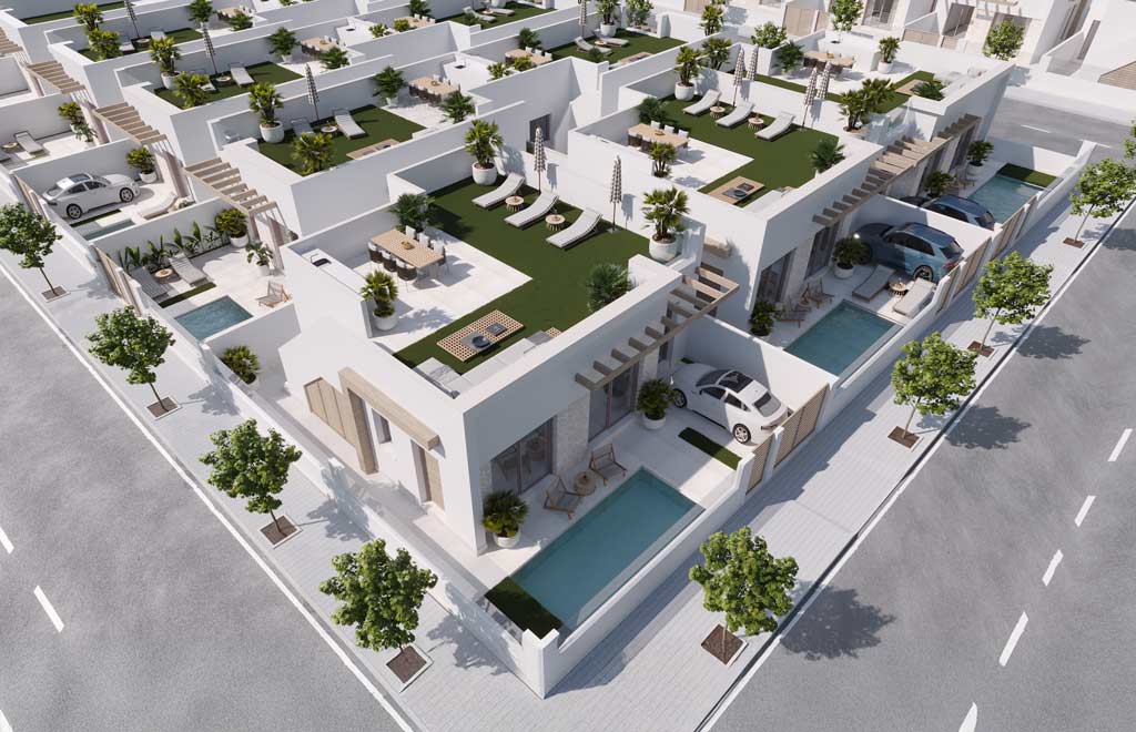 Chalet adosado de una sola planta con 3 dormitorios, solárium y piscina privada en Roldán
