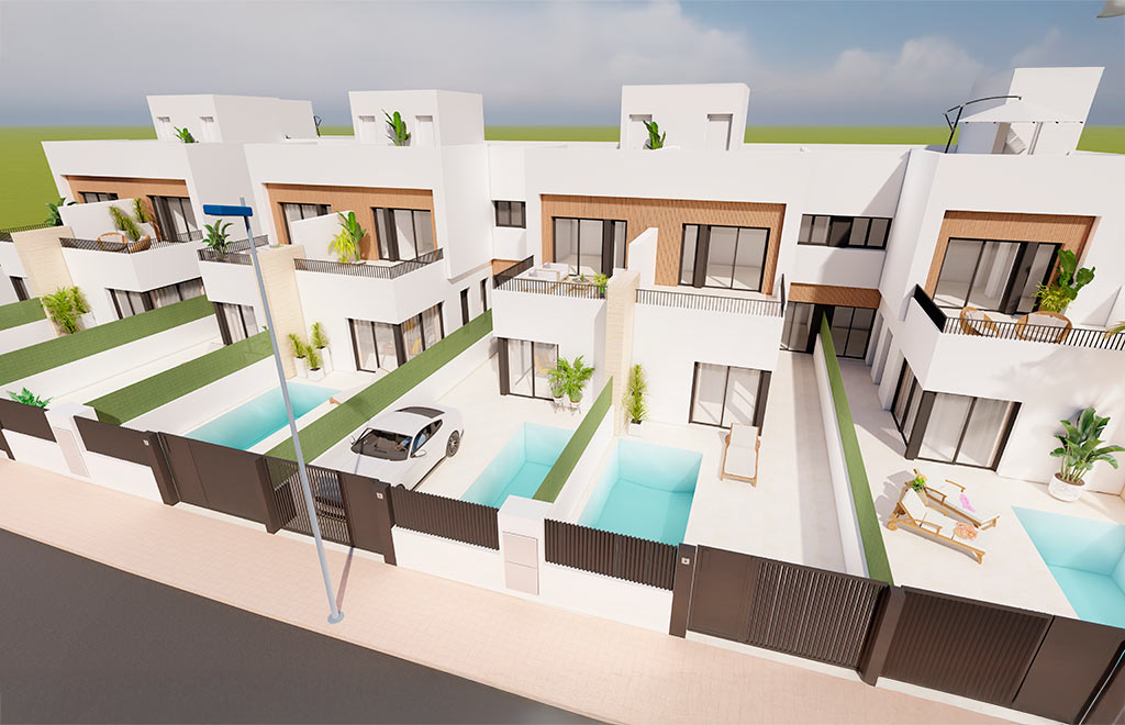 Adosados en San Javier con solárium y cocina exterior