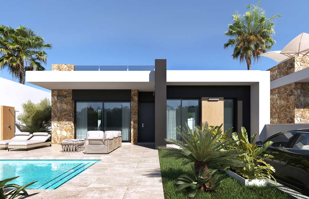 Chalet en una planta con 3 dormitorios, solárium y piscina privada en Ciudad Quesada
