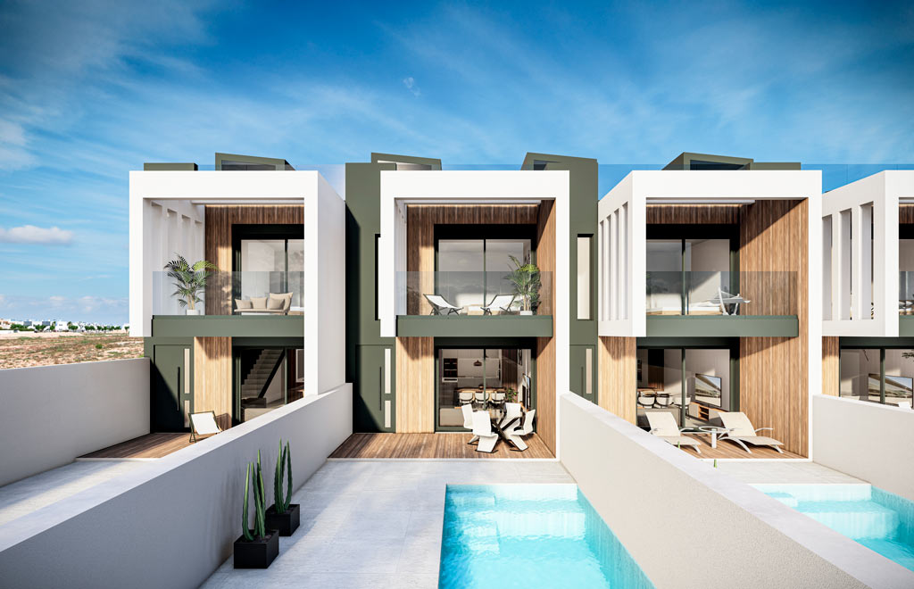 Terraced villa in Pilar de la Horadada with 3 bedrooms, solarium and pool