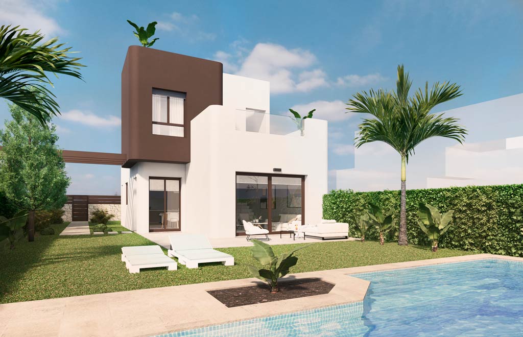 Villas en primera línea de Lo Romero Golf con 3 dormitorios, solárium y piscina privada