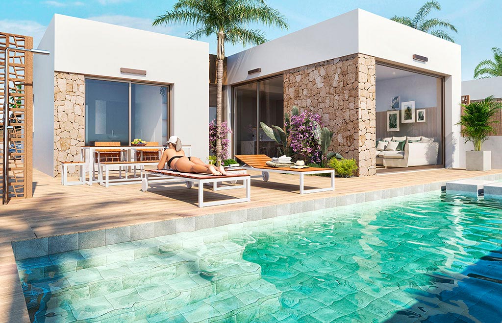 Modern frontline golf villas with 3 bedrooms and private pool in La Serena Golf, Los Alcazares