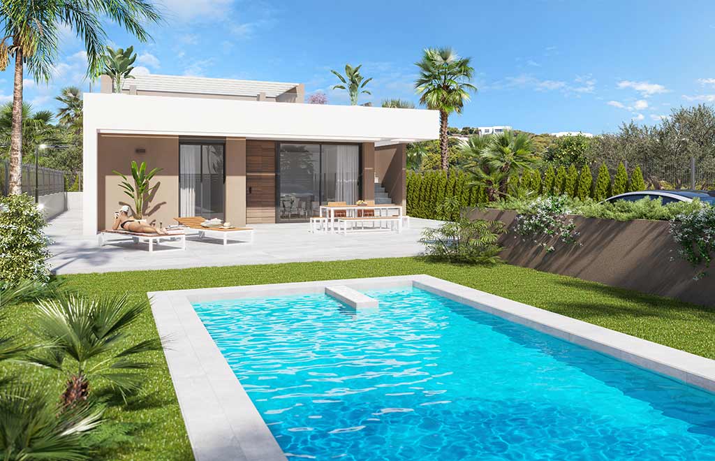 Villas contemporáneas de 3 dormitorios en una sola planta en Vera, con solárium y piscina privada
