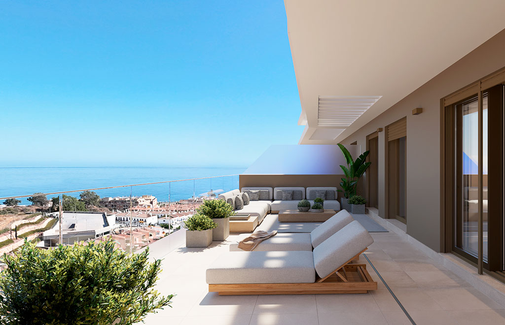 2-bedroom penthouses with private rooftop terrace, 600 m from the beach in Rincón de la Victoria