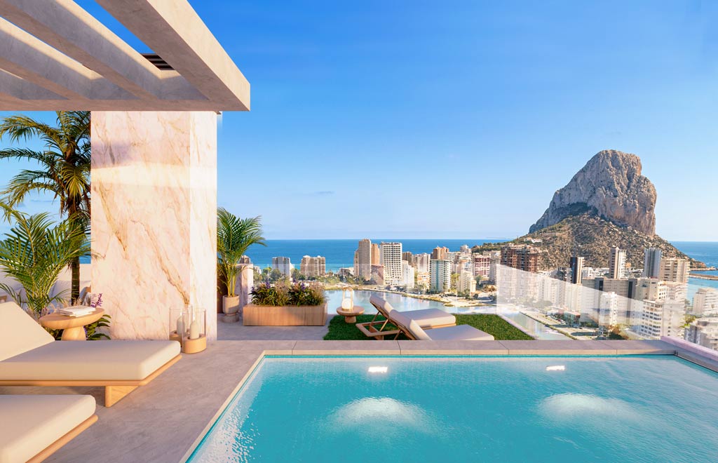 Áticos de 3 dormitorios en Calpe con solárium privado, a 400 m de la playa