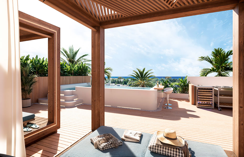 Vivienda de 2 dormitorios en última planta con solárium, piscina y vistas panorámicas en Marbella West