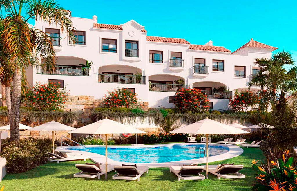 Frontline golf terraced villas with 3 bedrooms and basement in Estepona