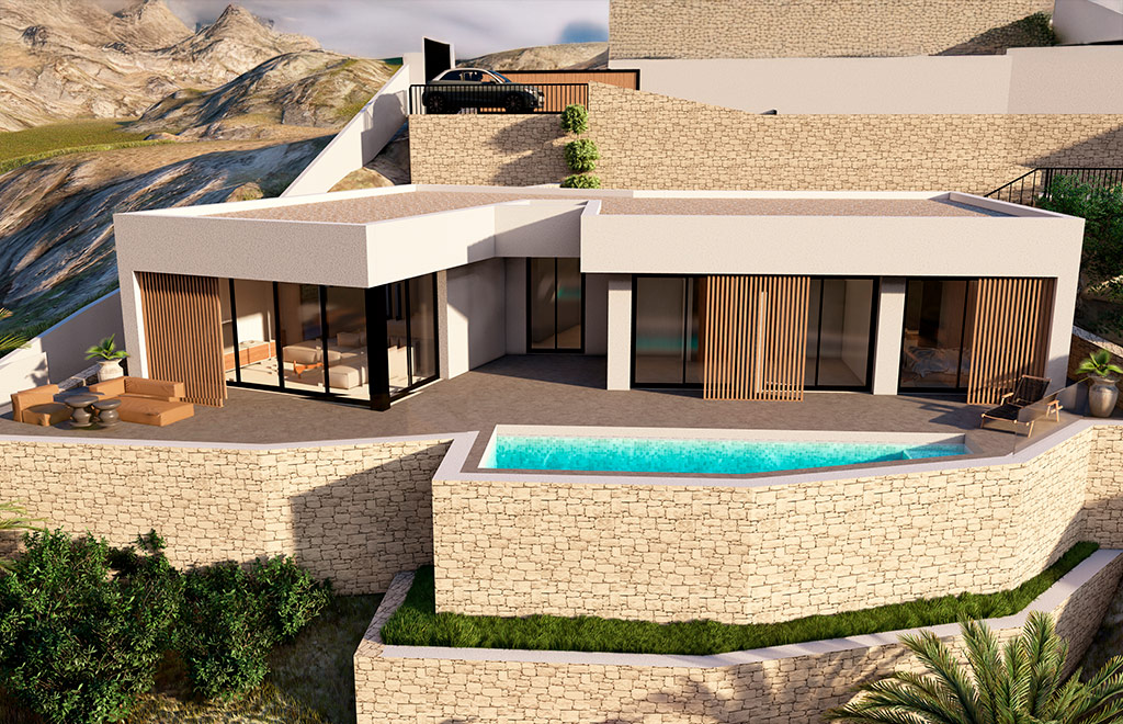 Villa on one level with 3 bedrooms and large terrace with sea views in Pedreguer