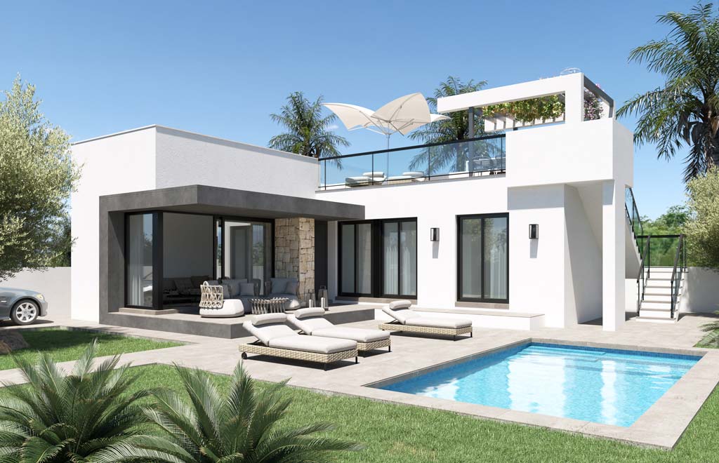 Villa in El Poblets, Denia with rooftop terrace, private pool and garden, 1600 m from the beach