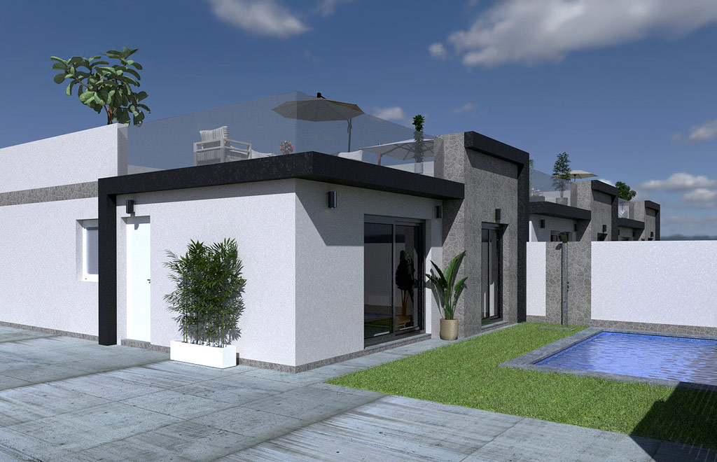 Modern villa on one level with 3 bedrooms, solarium and pool in Torre Pacheco