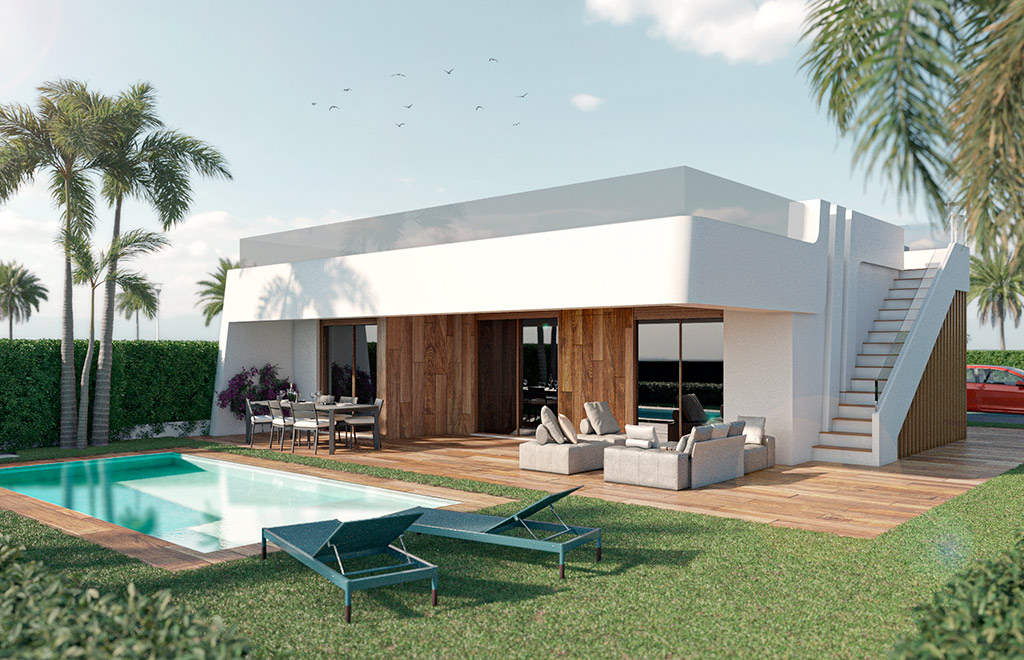 Modern villa on one level with solarium and private pool in Alhama Golf, Murcia