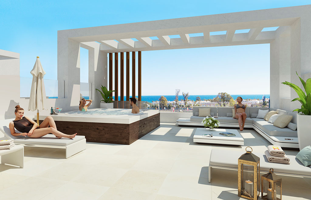 Corner terraced villa with 3 bedrooms and solarium with sea views in Mijas Costa