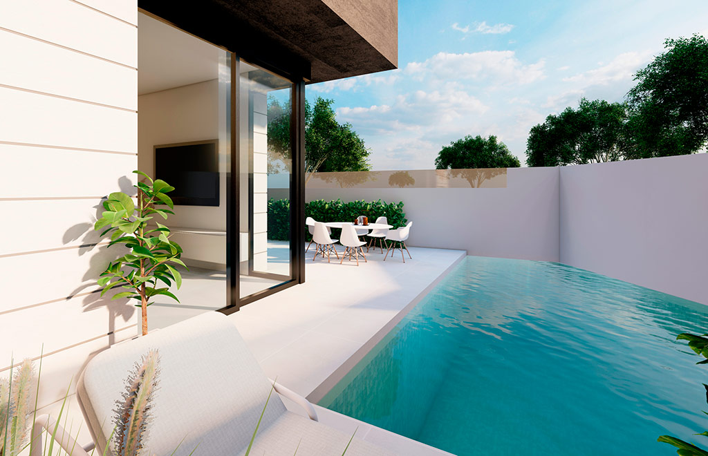 Vivienda en planta baja con 2 dormitorios, jardín y piscina en Pilar de la Horadada