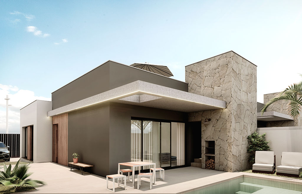 Villa on one level with 2 bedrooms, pool and solarium in San Juan de los Terreros