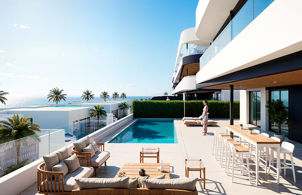 Apartamentos en planta baja en primera línea de golf con 3 dormitorios y piscina en La Serena Golf Resort