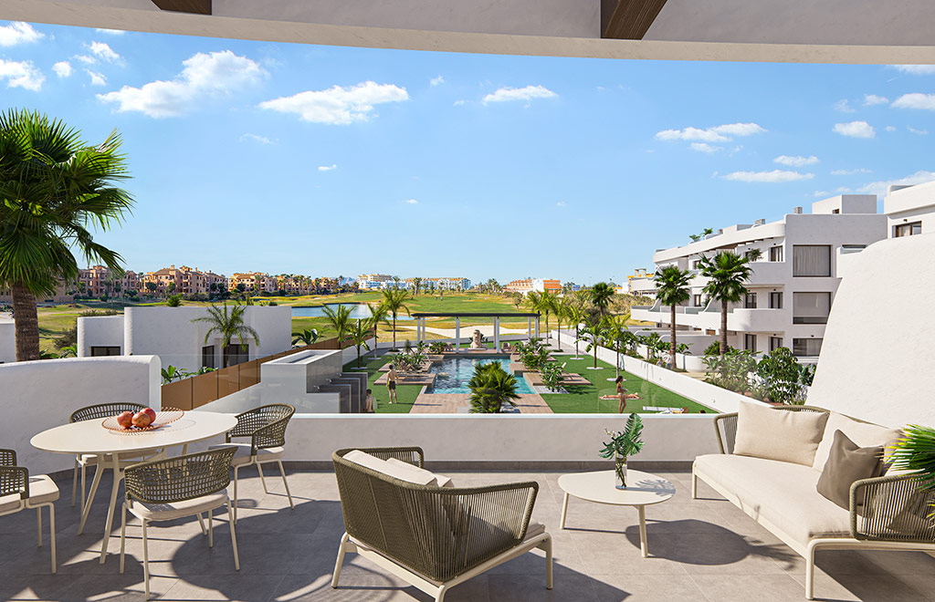 Apartamentos en última planta en primera línea de golf con 3 dormitorios, solárium y vistas al mar en La Serena Golf Resort