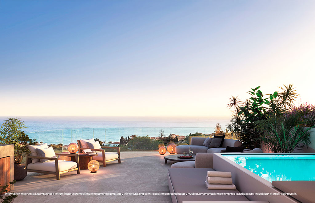 Villas adosadas con 3 dormitorios, solárium, piscina y vistas al mar en Fuengirola