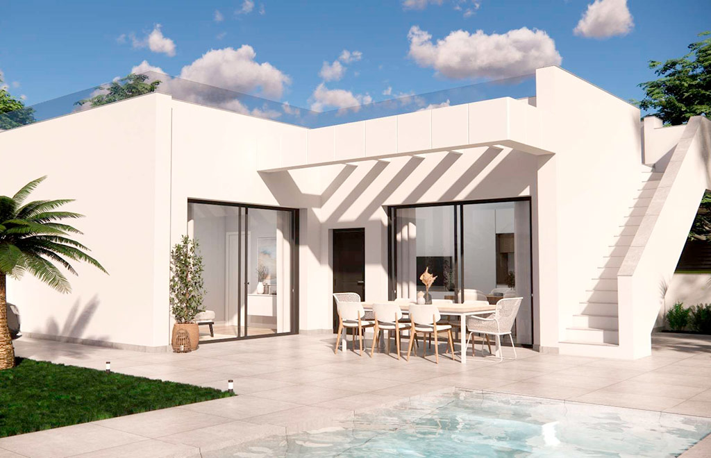 Villas on one level with 3 bedrooms, private pool and solarium in Ciudad Quesada