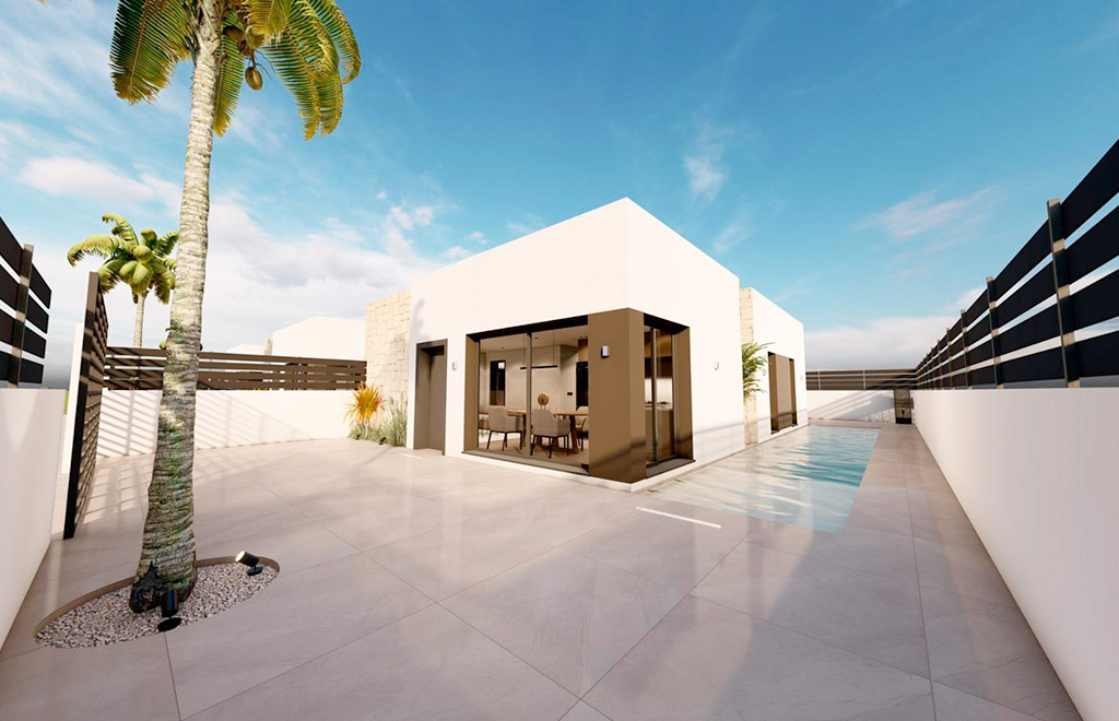 Villas on one level with 3 bedrooms and private garden in Benijófar