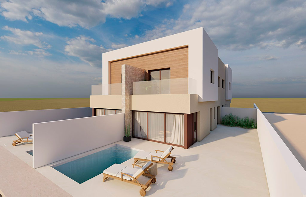 Quad-villas with 3 bedrooms, solarium and private pool in Santiago de la Ribera